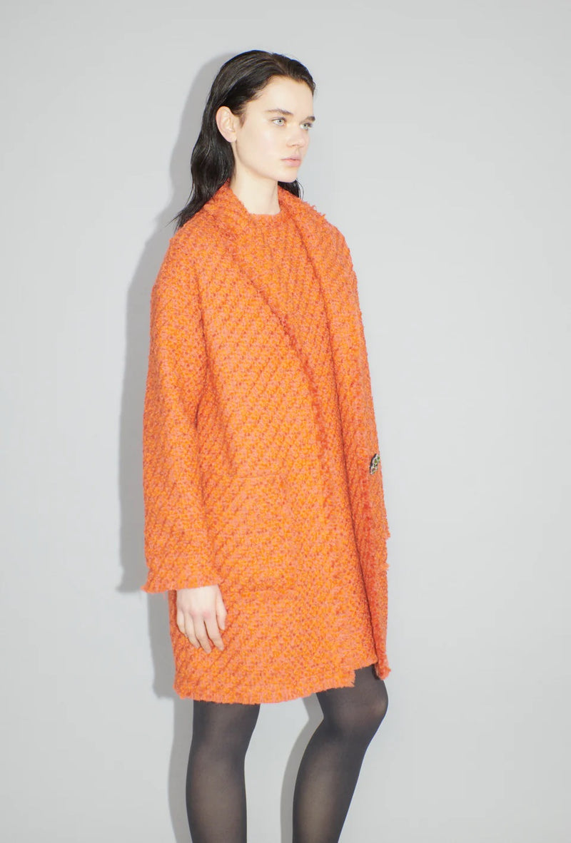 Orange Boucle Tweed Coat