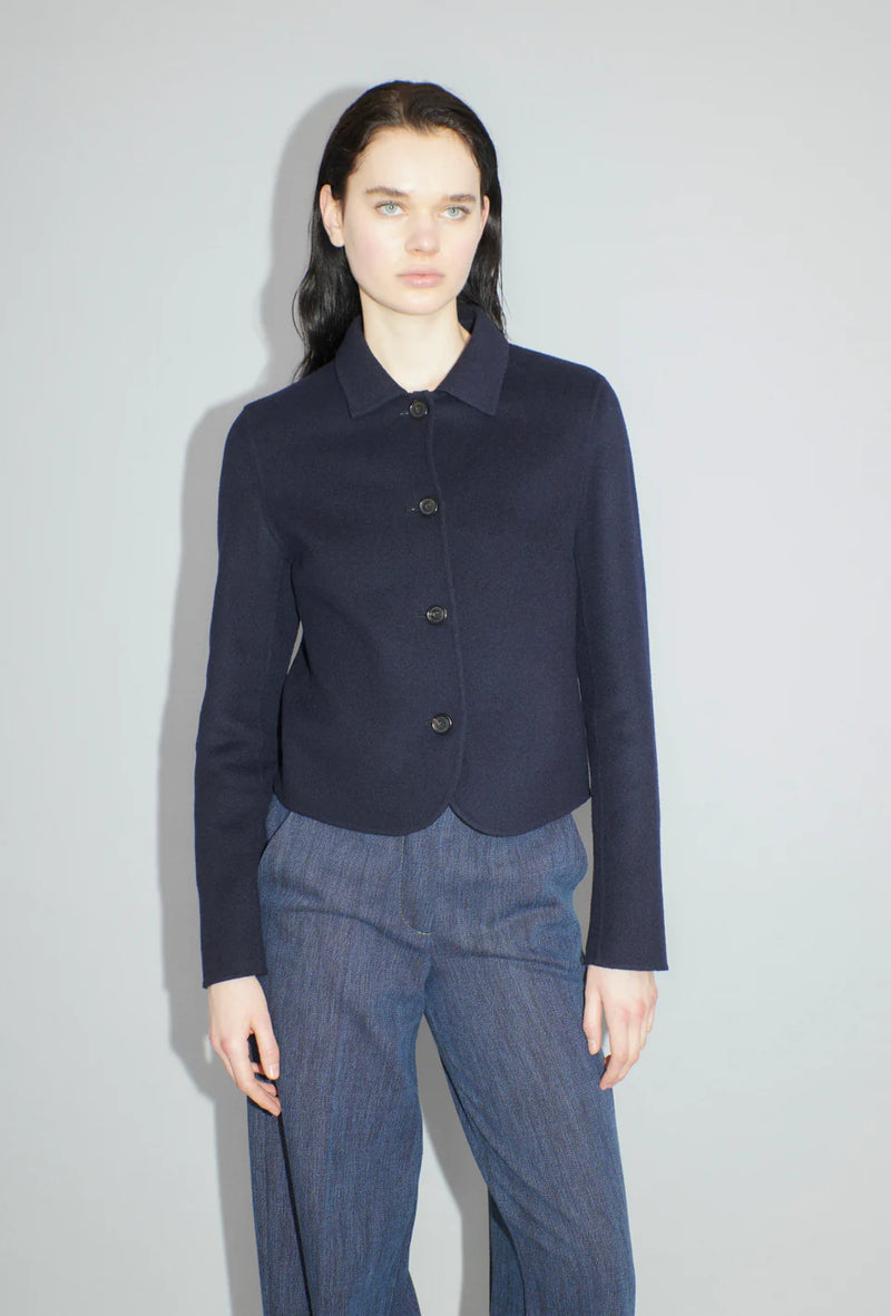 Navy Double Face Cropped Jacket