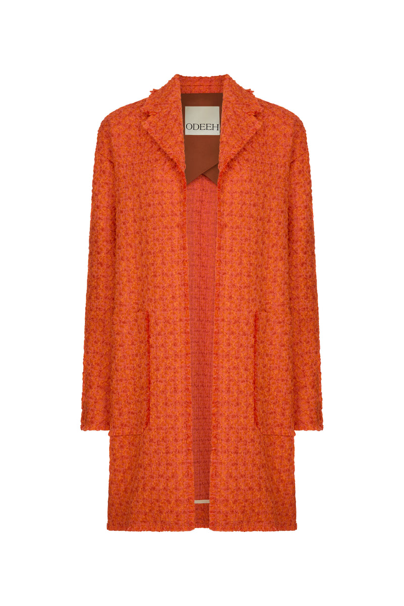 Orange Boucle Tweed Coat