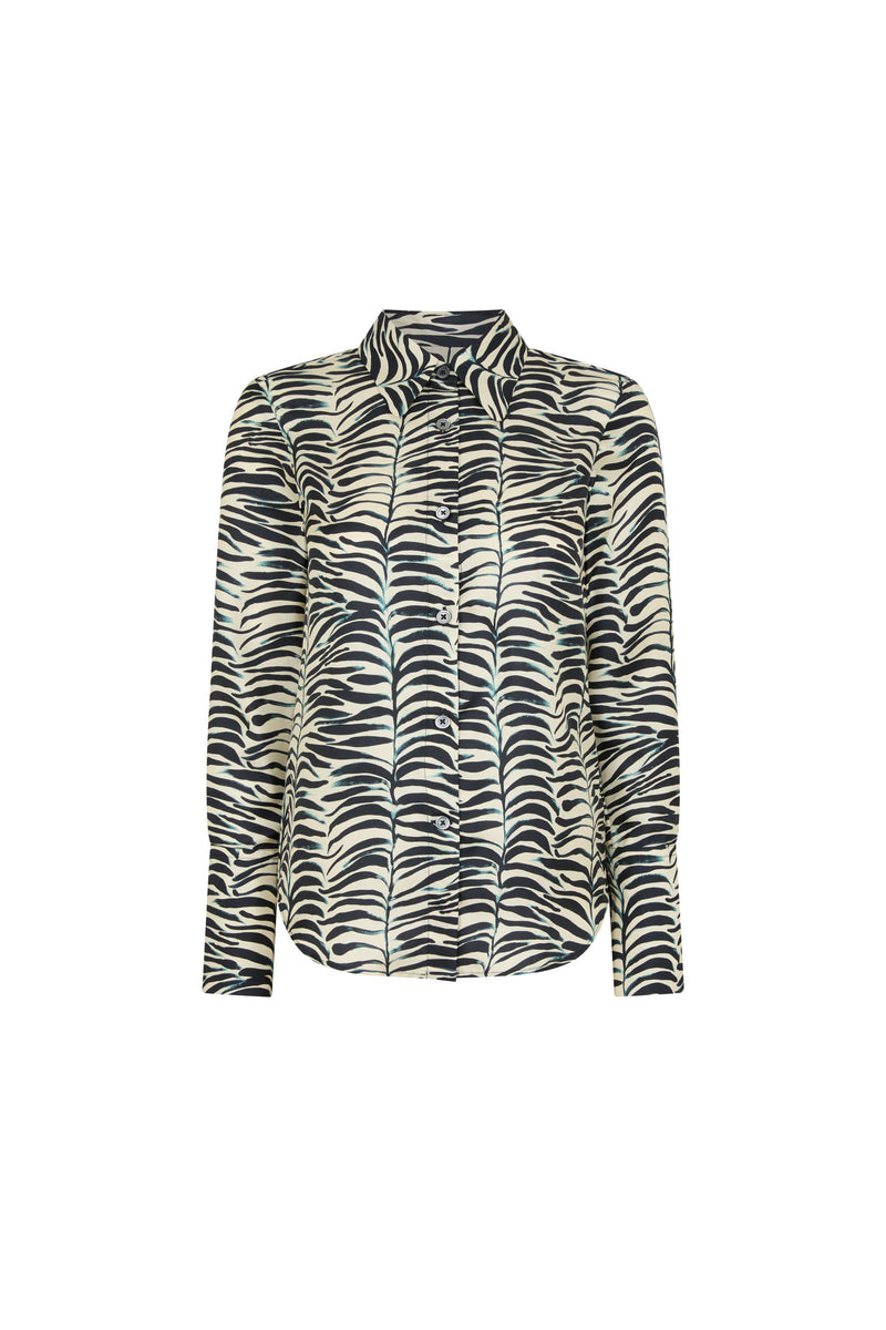 Silk Navy Leaf Print Shirt