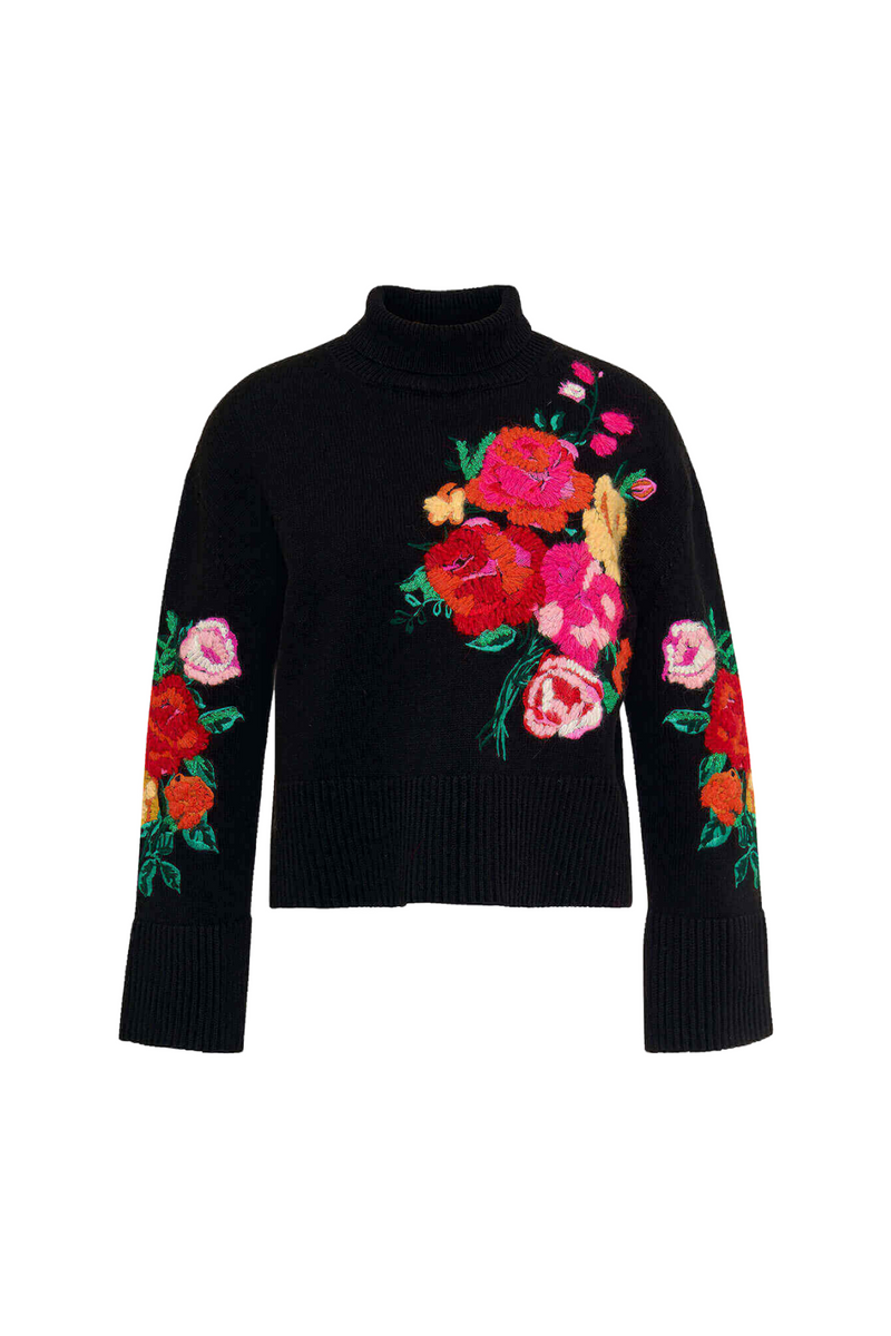 Embroidered Black Wool Sweater