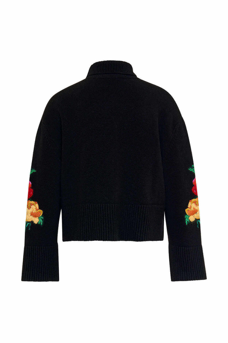 Embroidered Black Wool Sweater