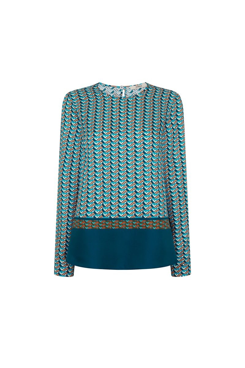 Turquoise Geo Silk Blouse