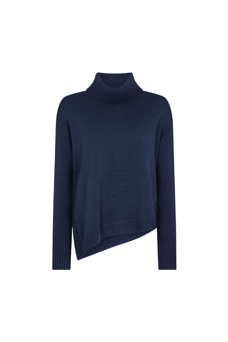 Navy Asymmetric Roll Neck Sweater