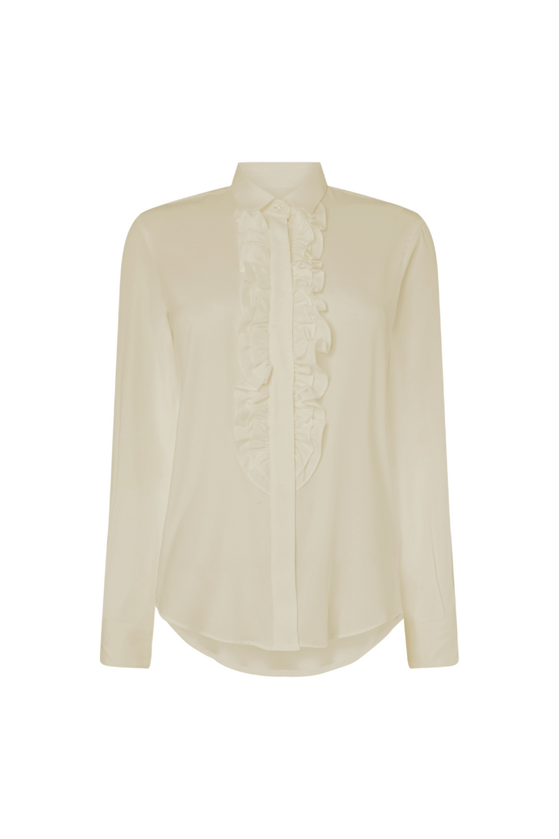 Latte Silk Ruffle Shirt