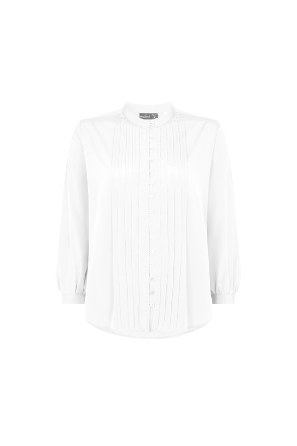 White Pin Tuck Silk Shirt