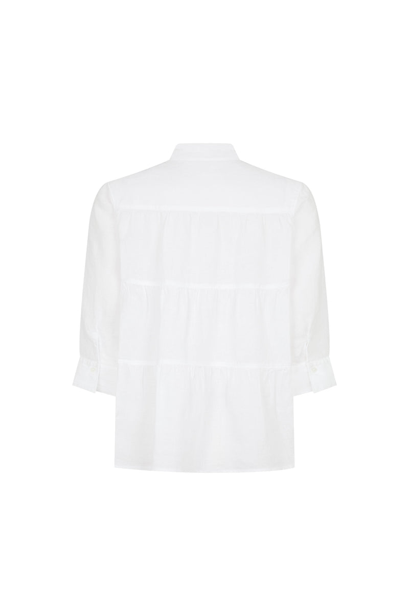 White Tiered Back Linen Blouse