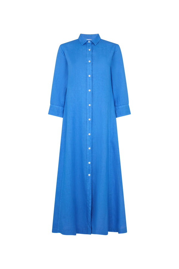 Ocean Blue Linen Maxi Dress