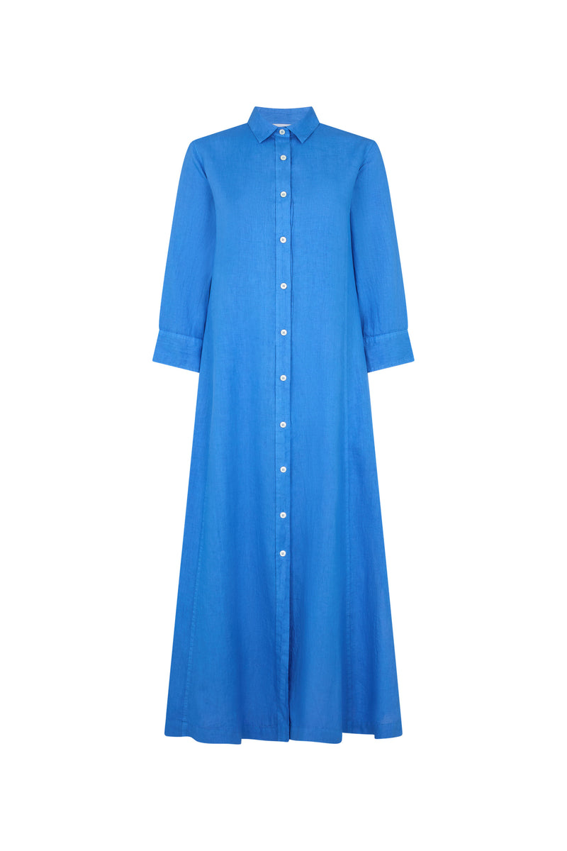 Ocean Blue Linen Maxi Dress