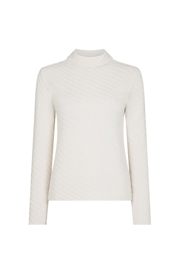 White Diagonal Striped Roll Neck