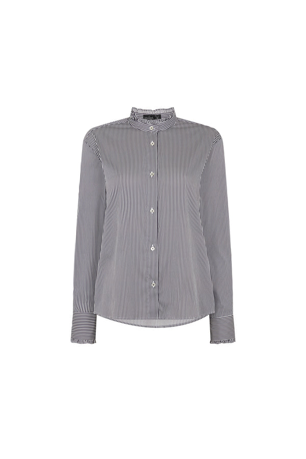 Grey Stripe Ruffle Collar Shirt