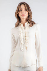 Latte Silk Ruffle Shirt