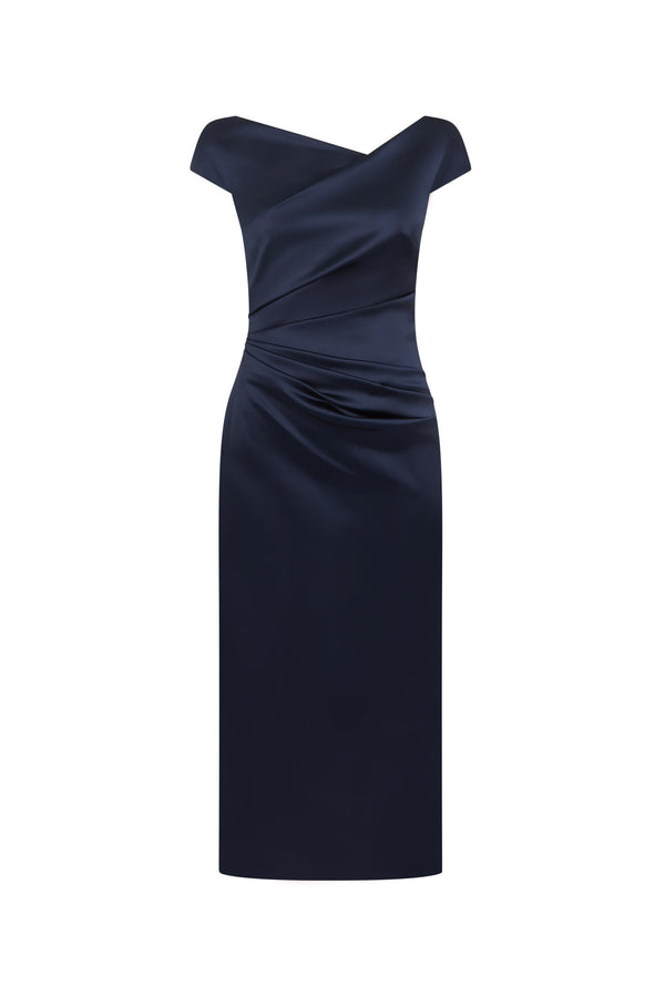 Midnight Satin Cap Sleeve Dress