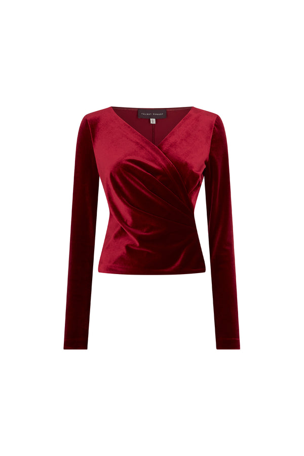 Burgundy Velvet V Neck Top